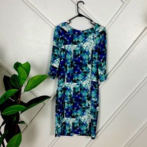 H&M geometric print fitted front pleat dress